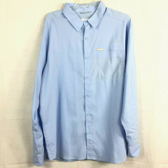 Columbia Omni-Shade Men's Blue Roll Tab Sleeve Button Up Fishing Shirt Size L - Picture 1 of 9